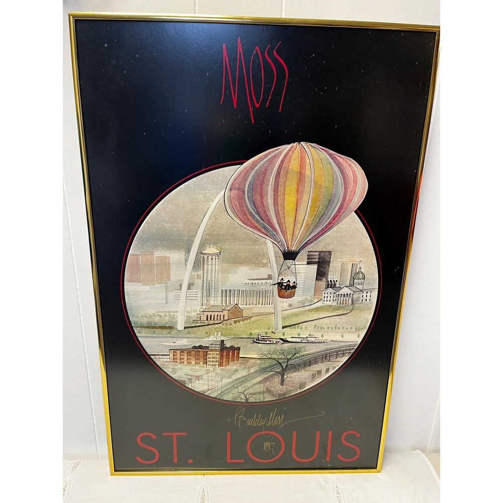 P. Buckley Moss St. Louis Art Poster 16x24 Framed VTG 1987 Hot Air Balloon Arch